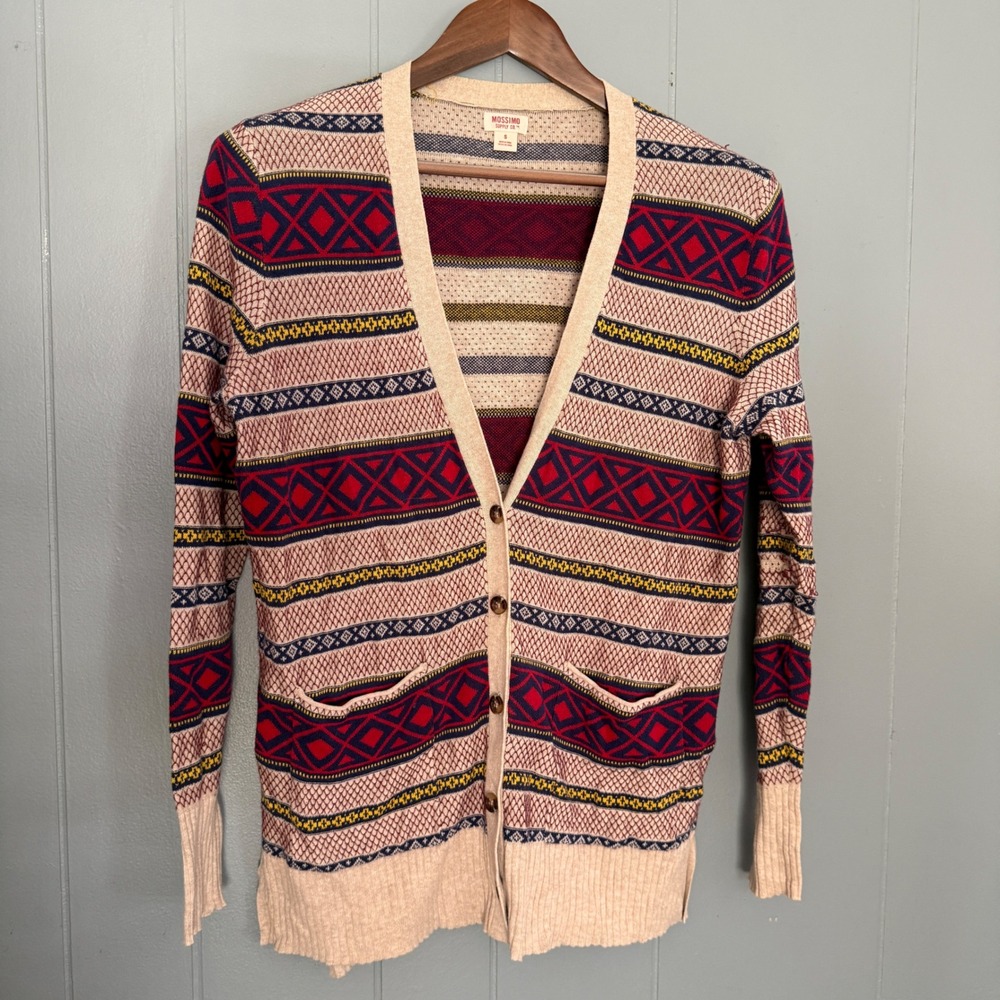 Mossimo Supply Co Womens Small Aztec Geometric Cotton Cardigan Sweater 017038681
